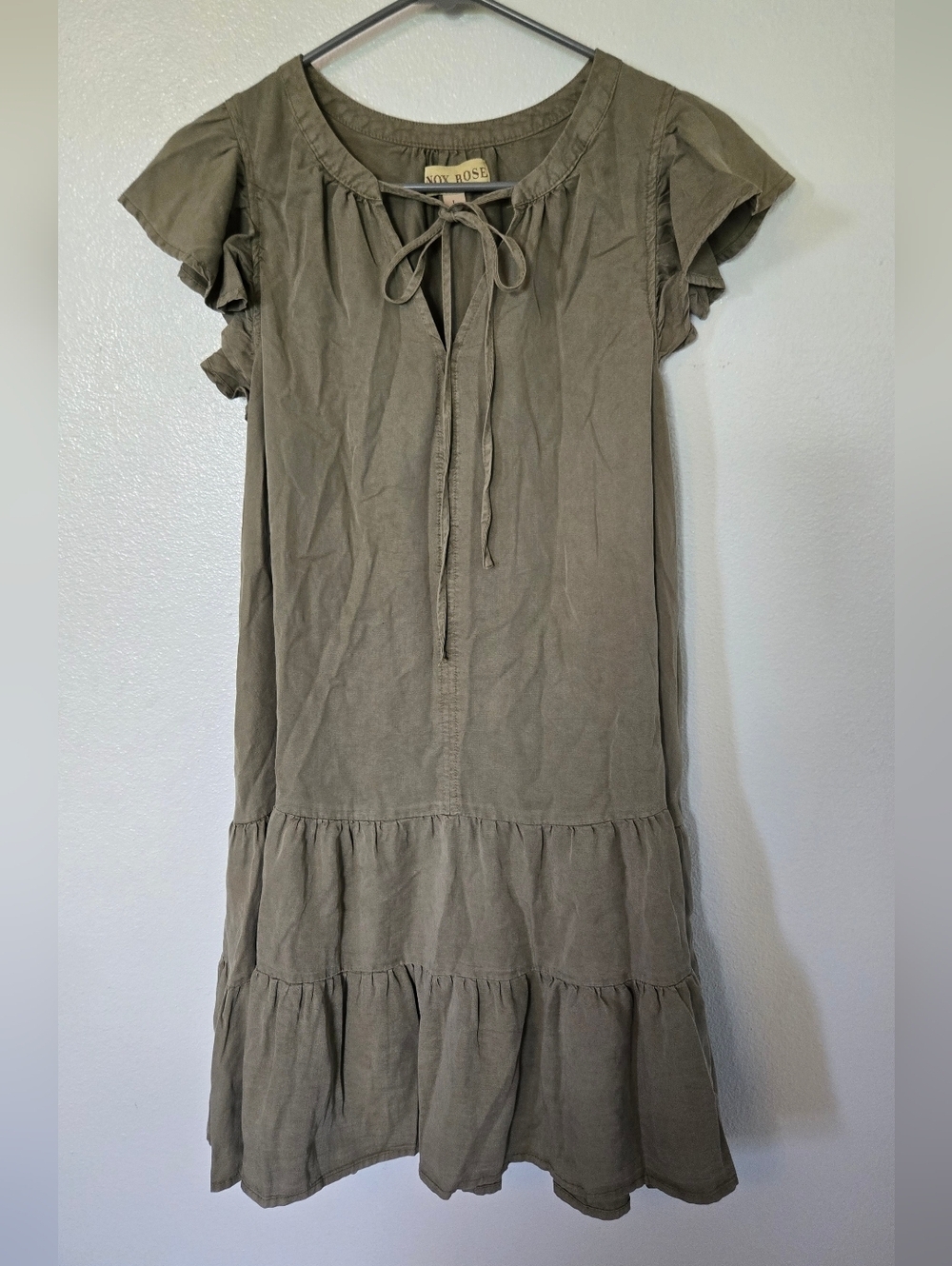 Knox Rose | Olive Green Flutter Sleeve Swing Dress Size Large